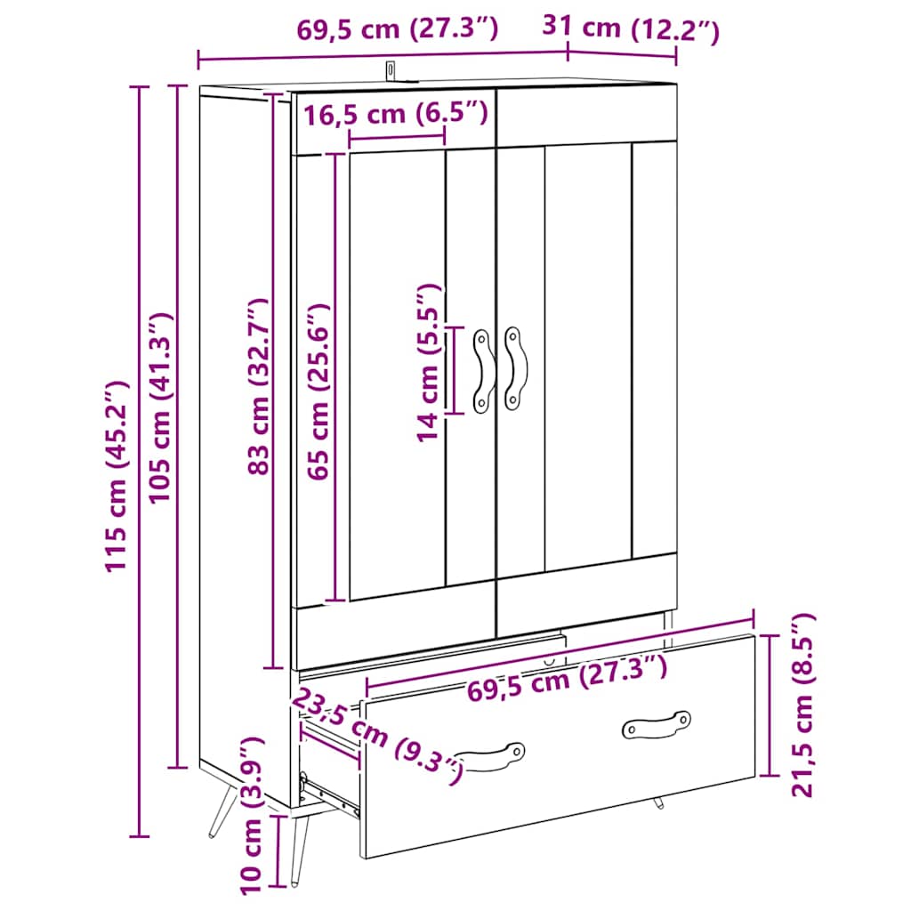 Bufet cu sertar Stejar Negru 69,5 x 31 x 115 cm [10]