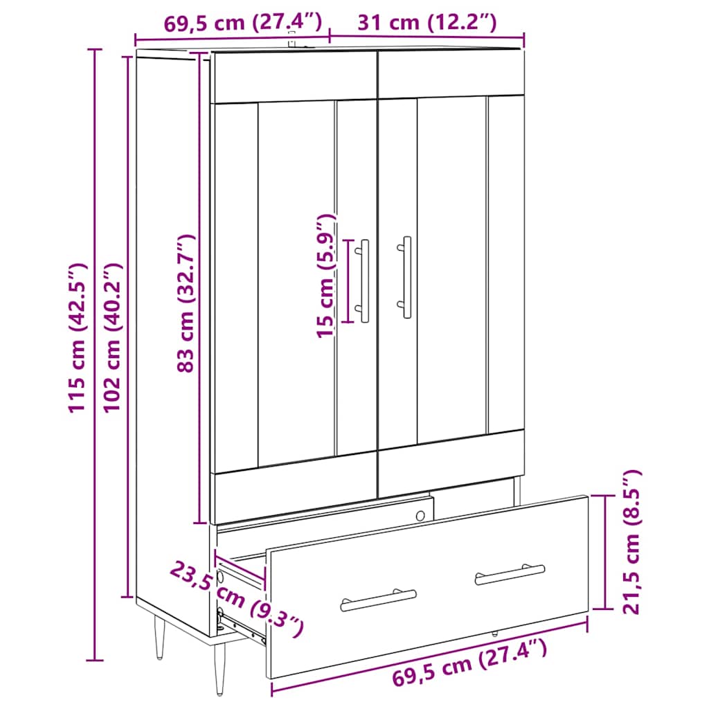 Kõrgushein sahtliga Must tamm 69,5 x 31 x 115 cm Tehispuit - Image 11