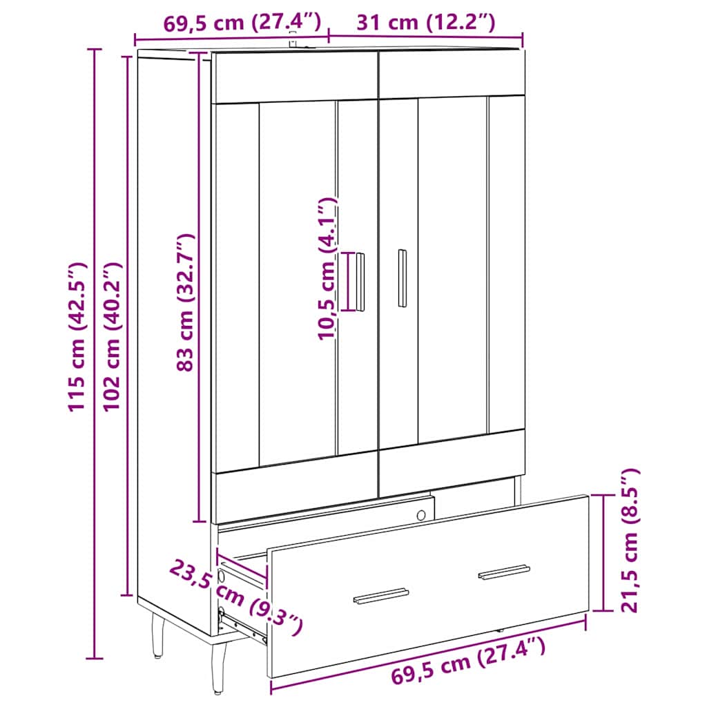 Kõrgushein sahtliga Must tamm 69,5 x 31 x 115 cm Tehispuit - Image 11