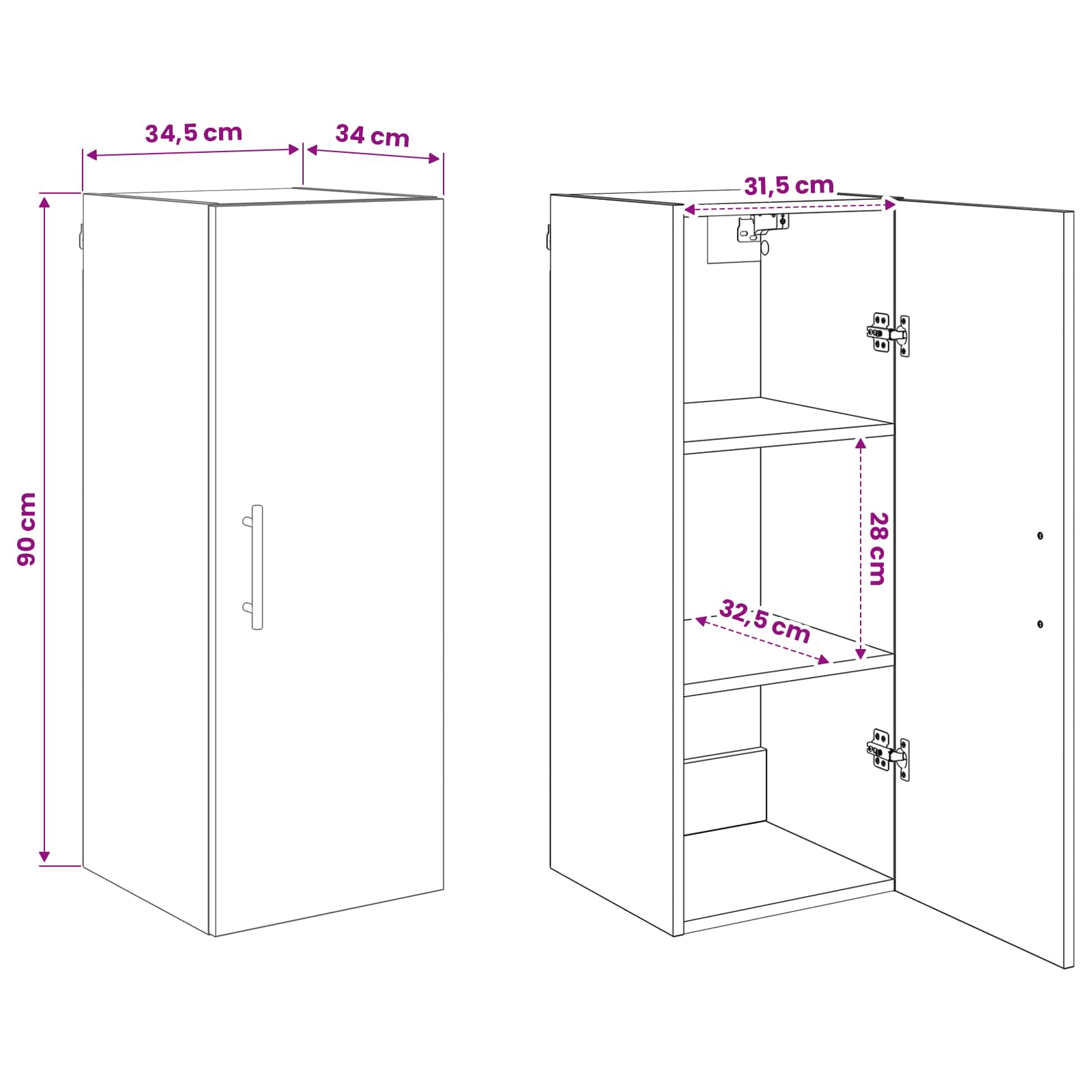 vidaXL Wandschrank Schwarz Eichen-Optik 34,5 x 34 x 90 cm – Bild 12