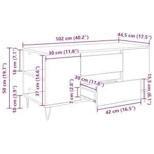 Konferenční stolek se zásuvkou Staré dřevo 102 x 44,5 x 50 cm - obrázek 12