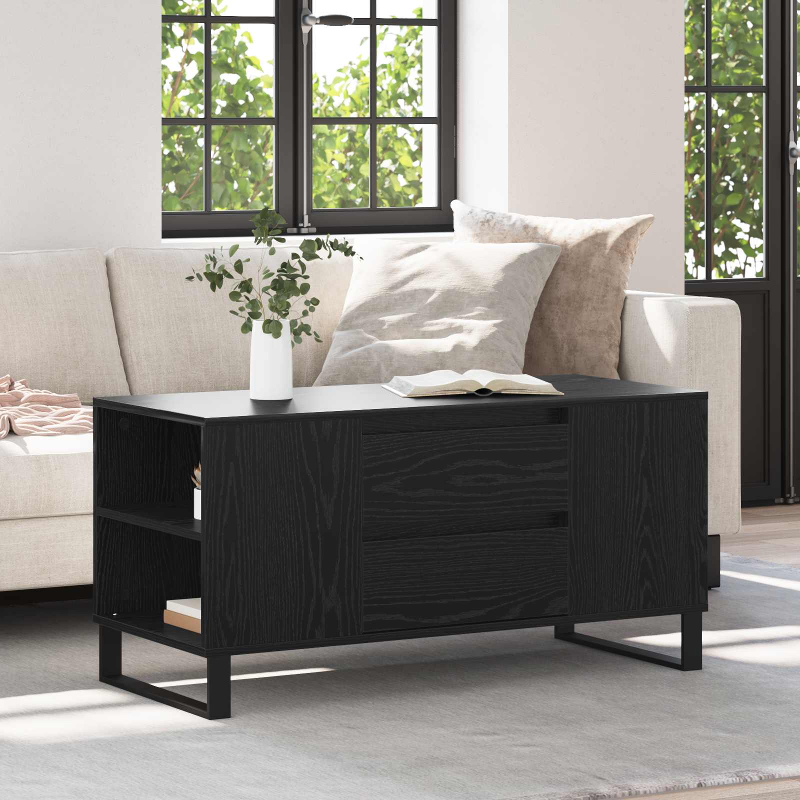 vidaXL Masă de cafea Stejar Negru 102 x 44,5 x 50 cm Lemn compozit