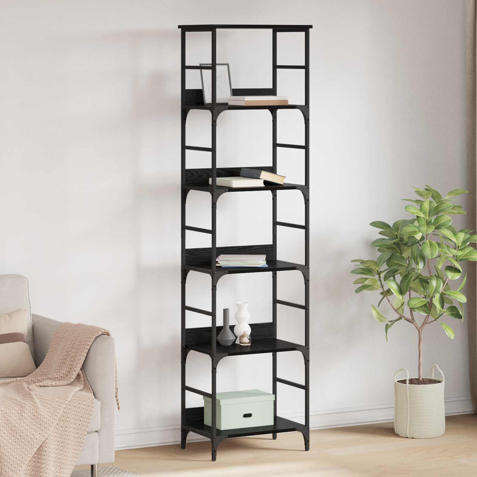 vidaXL Raft pentru cărți Stejar Negru 50 x 33 x 188,5 cm Lemn compozit