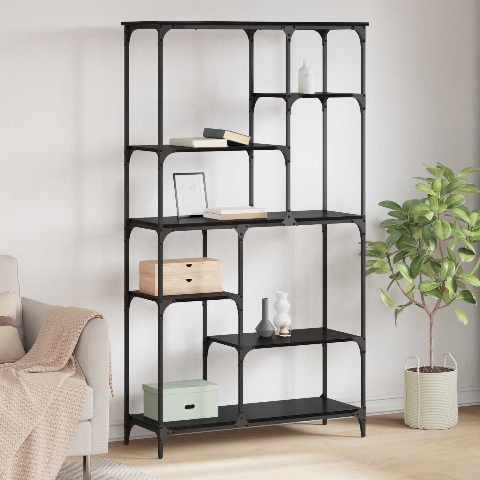 vidaXL Raft pentru cărți Stejar Negru 99 x 35,5 x 176 cm Lemn compozit