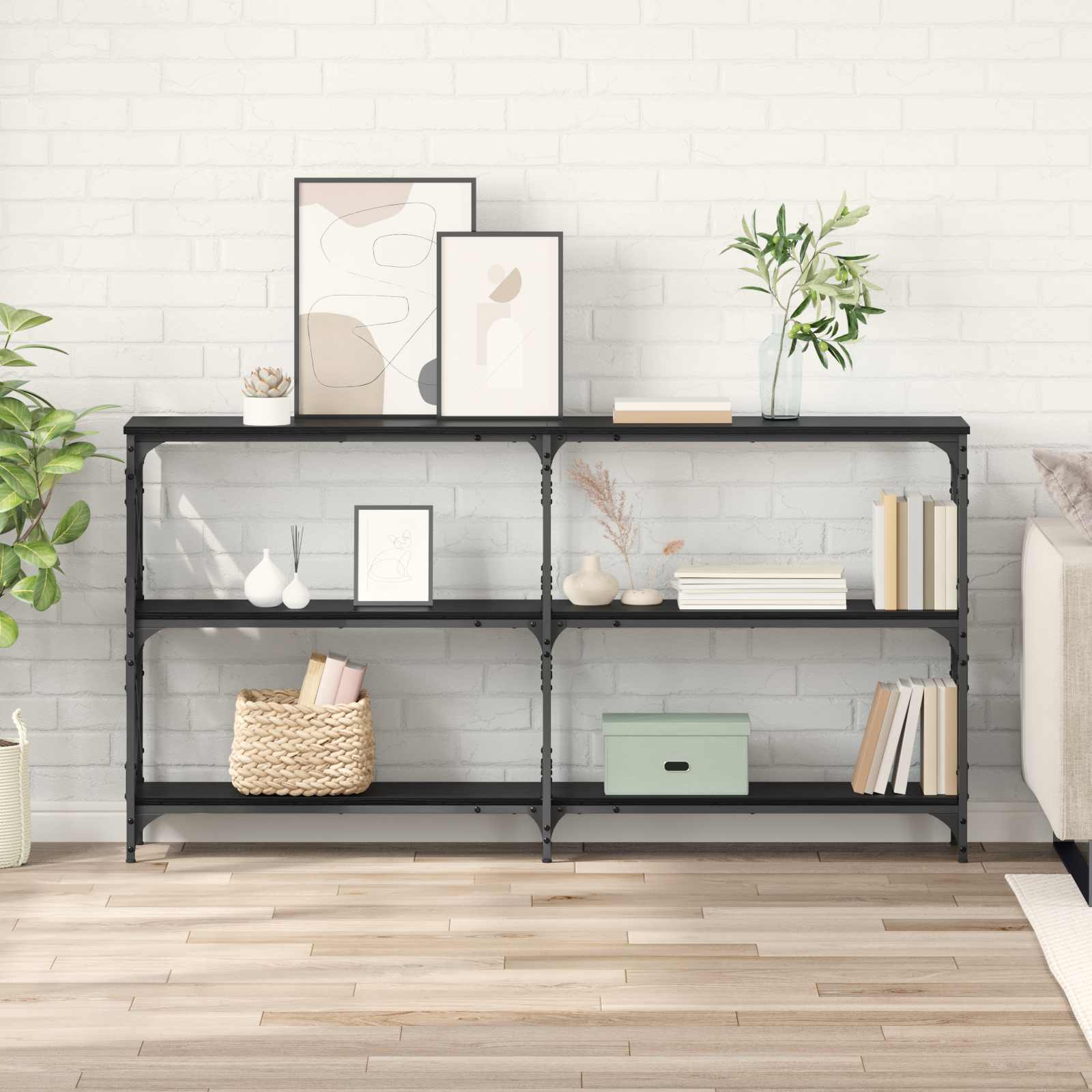 vidaXL Masă de consolă Stejar Negru 156 x 28 x 80,5 cm Lemn compozit