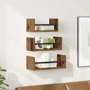 Sada nástěnných polic s policí 3 pcs Staré dřevo 40x16x14cm - obrázek 1