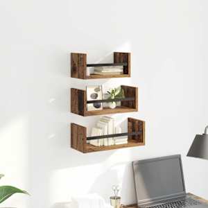 Sada nástěnných polic s policí 3 pcs Staré dřevo 40x16x14cm - obrázek 4