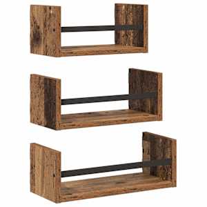 vidaXL Seinariiulikomplekt 3 tk Vana puit 40x16x14cm Tehispuit