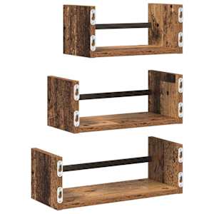 Sada nástěnných polic s policí 3 pcs Staré dřevo 40x16x14cm - obrázek 7