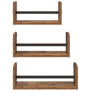 Sada nástěnných polic s policí 3 pcs Staré dřevo 40x16x14cm - obrázek 5