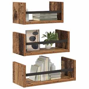 Sada nástěnných polic s policí 3 pcs Staré dřevo 40x16x14cm - obrázek 3