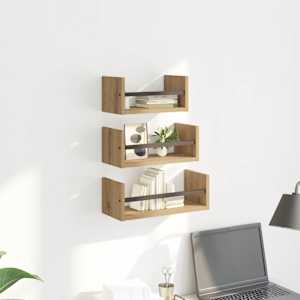 Sada nástěnných polic s policí 3 pcs Artisanový dub 40x16x14cm - obrázek 4