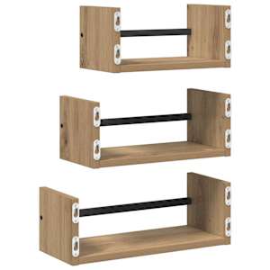 Sada nástěnných polic s policí 3 pcs Artisanový dub 40x16x14cm - obrázek 7