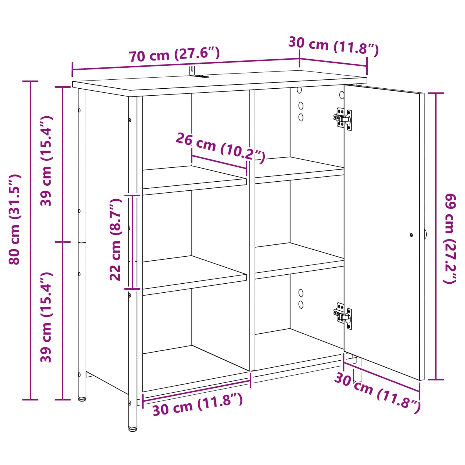 Servírovací skříň Černý dub 70 x 30 x 80 cm kompozitní dřevo - obrázek 15