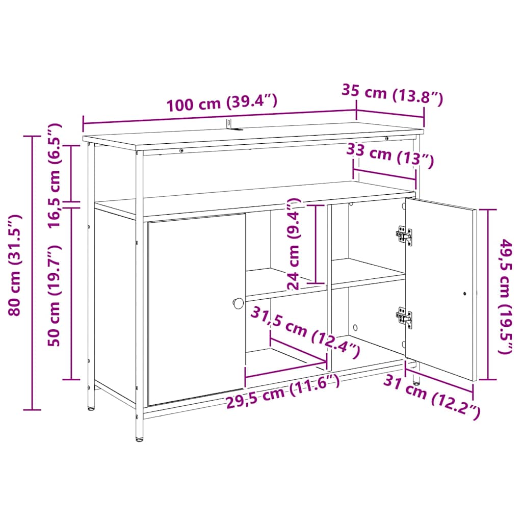 Servírovací skříň Staré dřevo 100 x 35 x 80 cm kompozitní dřevo - obrázek 15