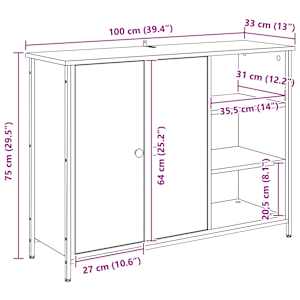 Servírovací skříň Černý dub 100 x 33 x 75 cm kompozitní dřevo - obrázek 14