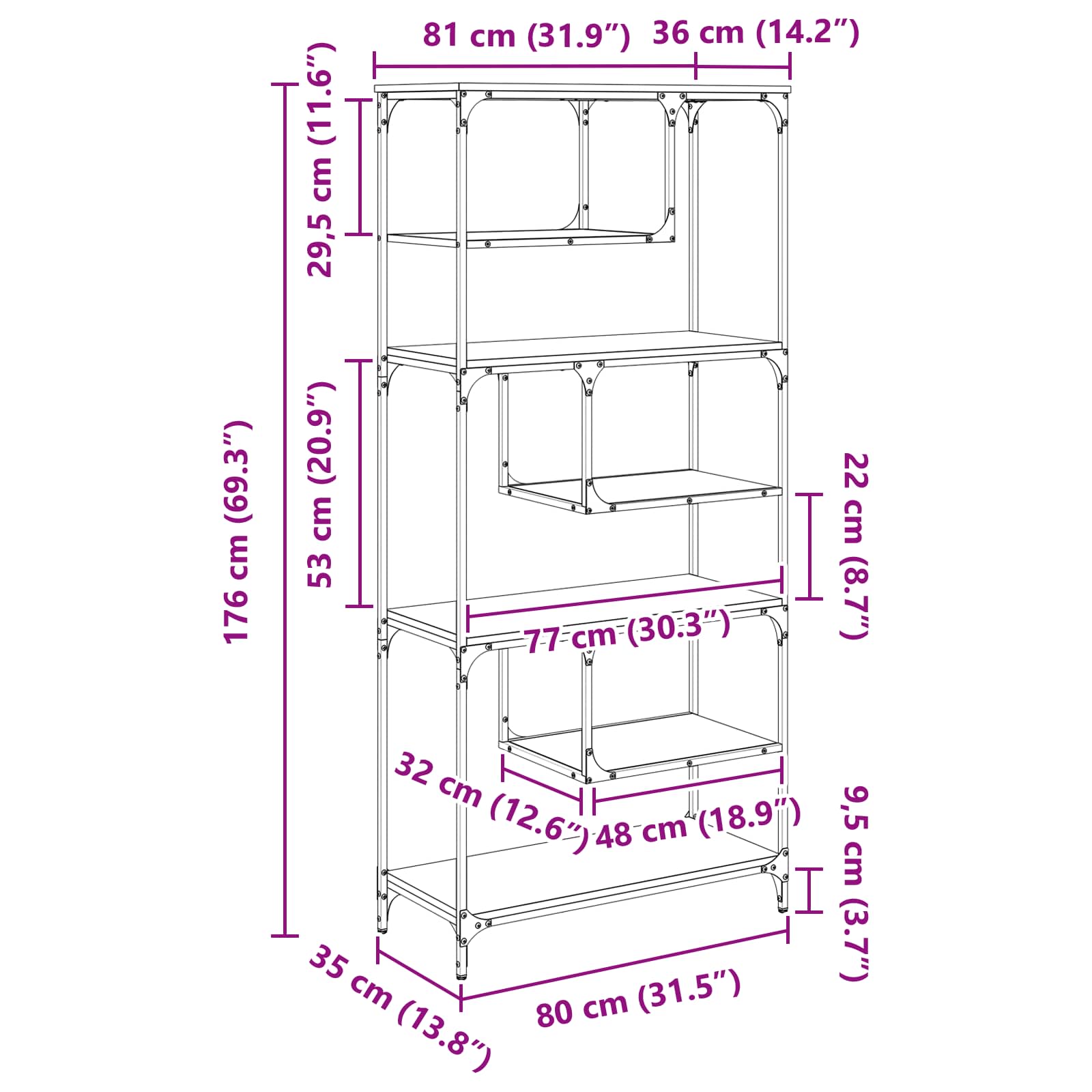 Knjižna omara Star les 81 x 36 x 176 cm Konstruiran les - slika 13