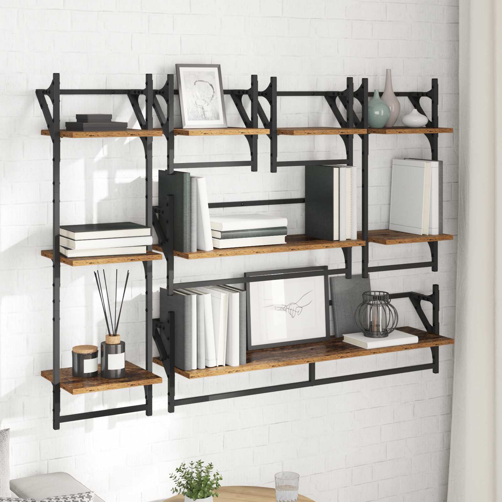Sada nástěnných polic 6 pcs Staré dřevo 100 x 25 x 30 cm - obrázek 4