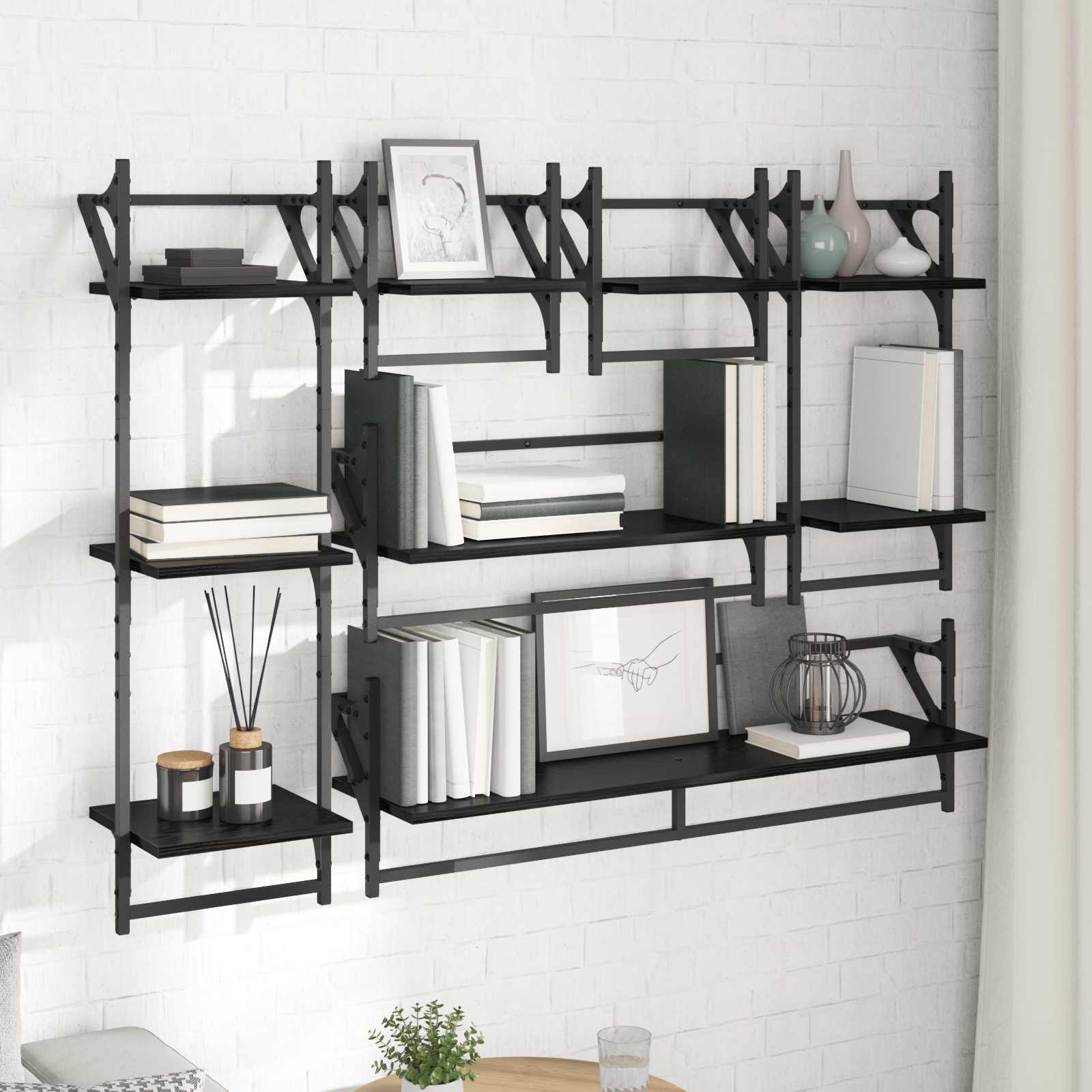 Sada nástěnných polic s policí 6 pcs Černý dub 100 x 25 x 30 cm - obrázek 4