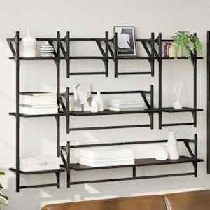 Sada nástěnných polic s policí 6 pcs Černý dub 100 x 25 x 30 cm - obrázek 1