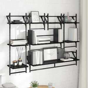 Sada nástěnných polic s policí 6 pcs Černý dub 100 x 25 x 30 cm - obrázek 4