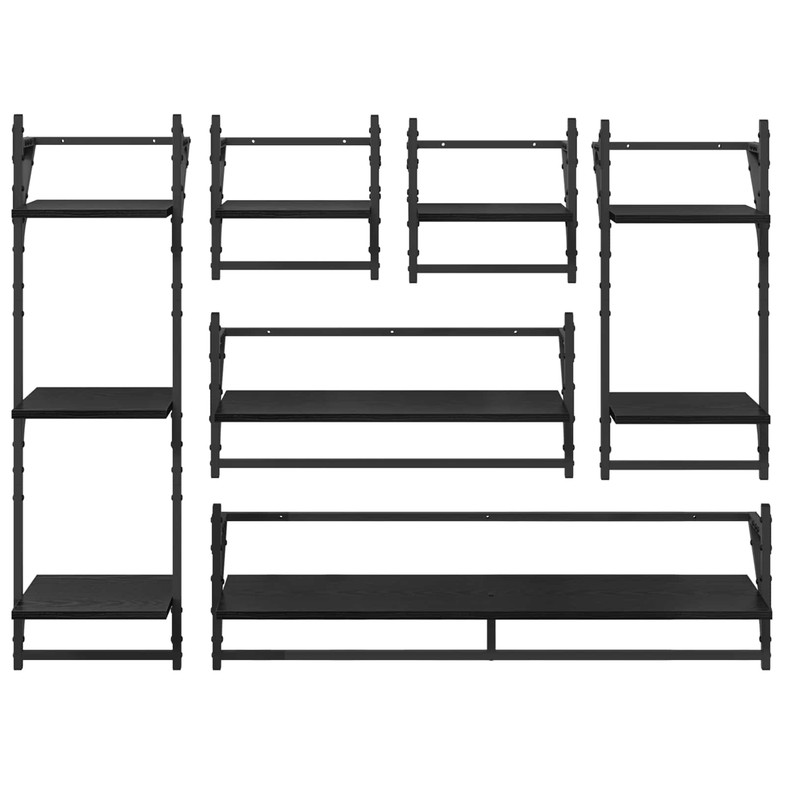Sada nástěnných polic s policí 6 pcs Černý dub 100 x 25 x 30 cm - obrázek 10