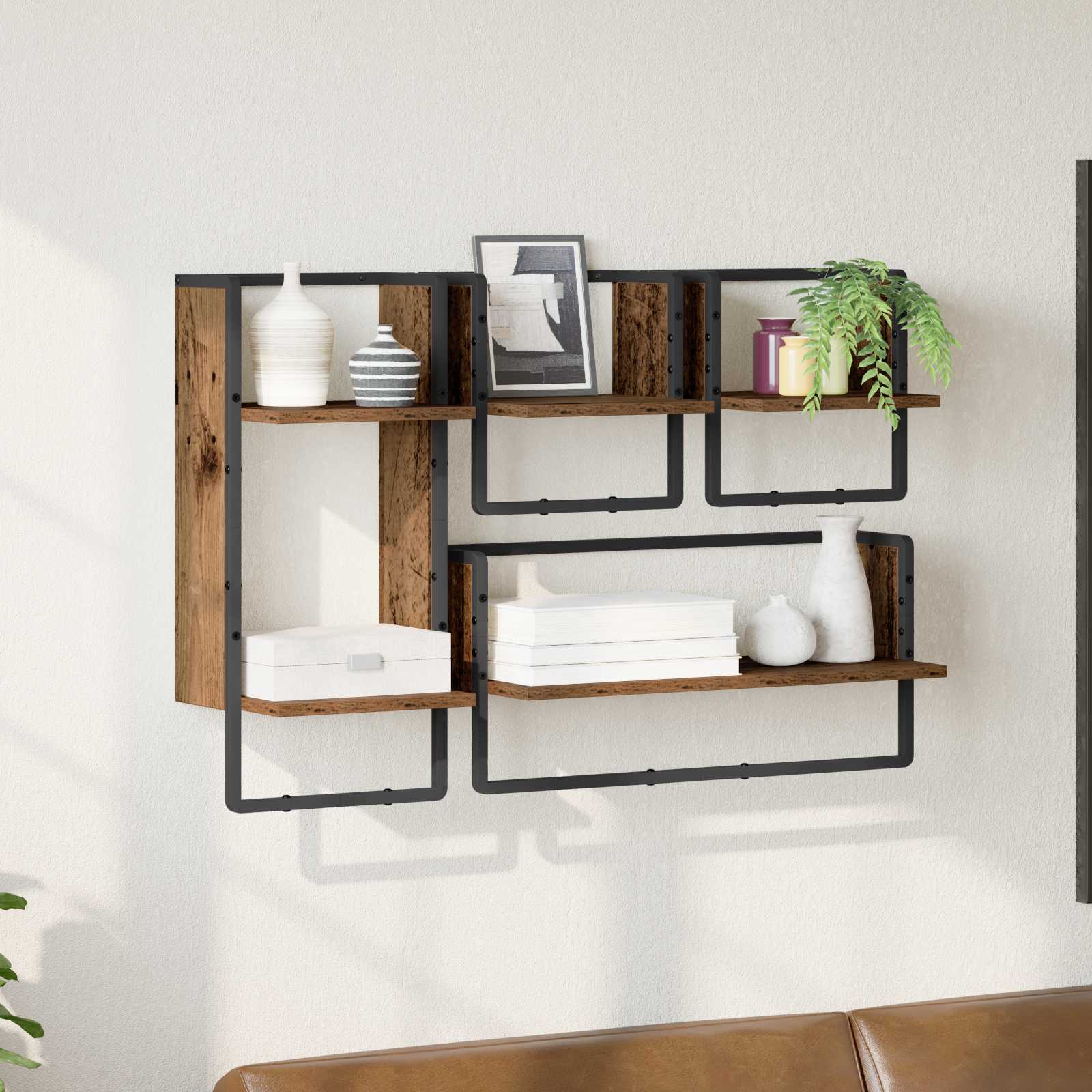 vidaXL Set rafturi de perete cu raft 4 pcs Lemn Vechi 65 x 25 x 30 cm
