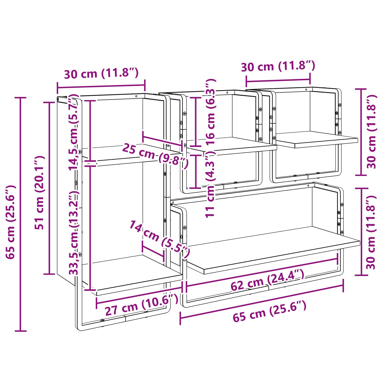 Sada nástěnných polic 4 pcs Staré dřevo 65 x 25 x 30 cm - obrázek 17