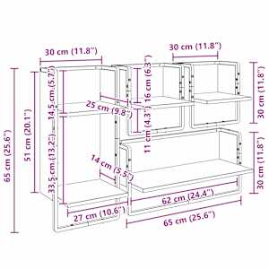 Sada nástěnných polic 4 pcs Staré dřevo 65 x 25 x 30 cm - obrázek 17