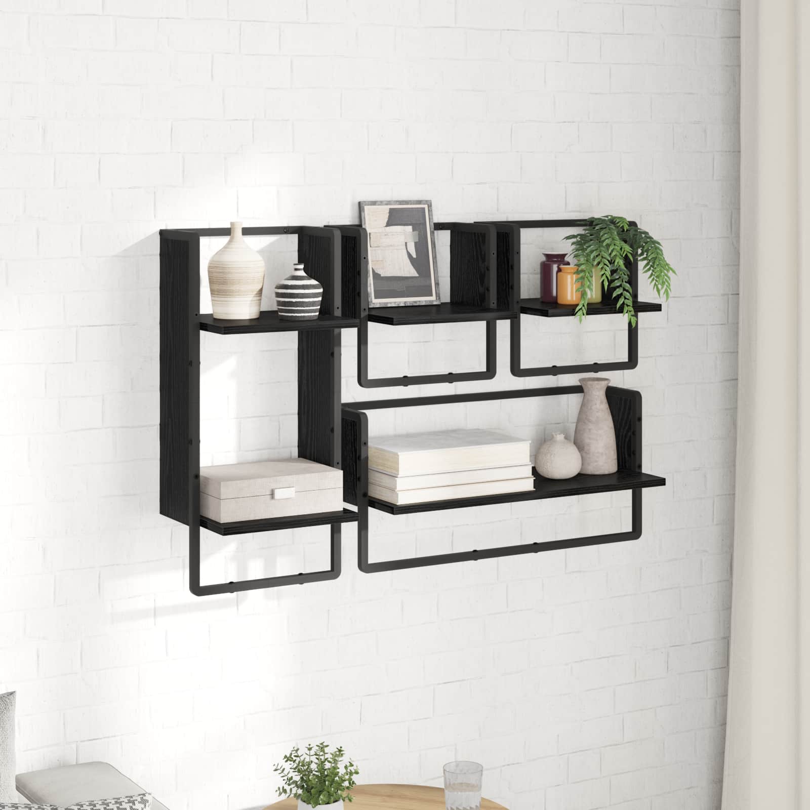 Sada nástěnných polic s policí 4 pcs Černý dub 65 x 25 x 30 cm - obrázek 4