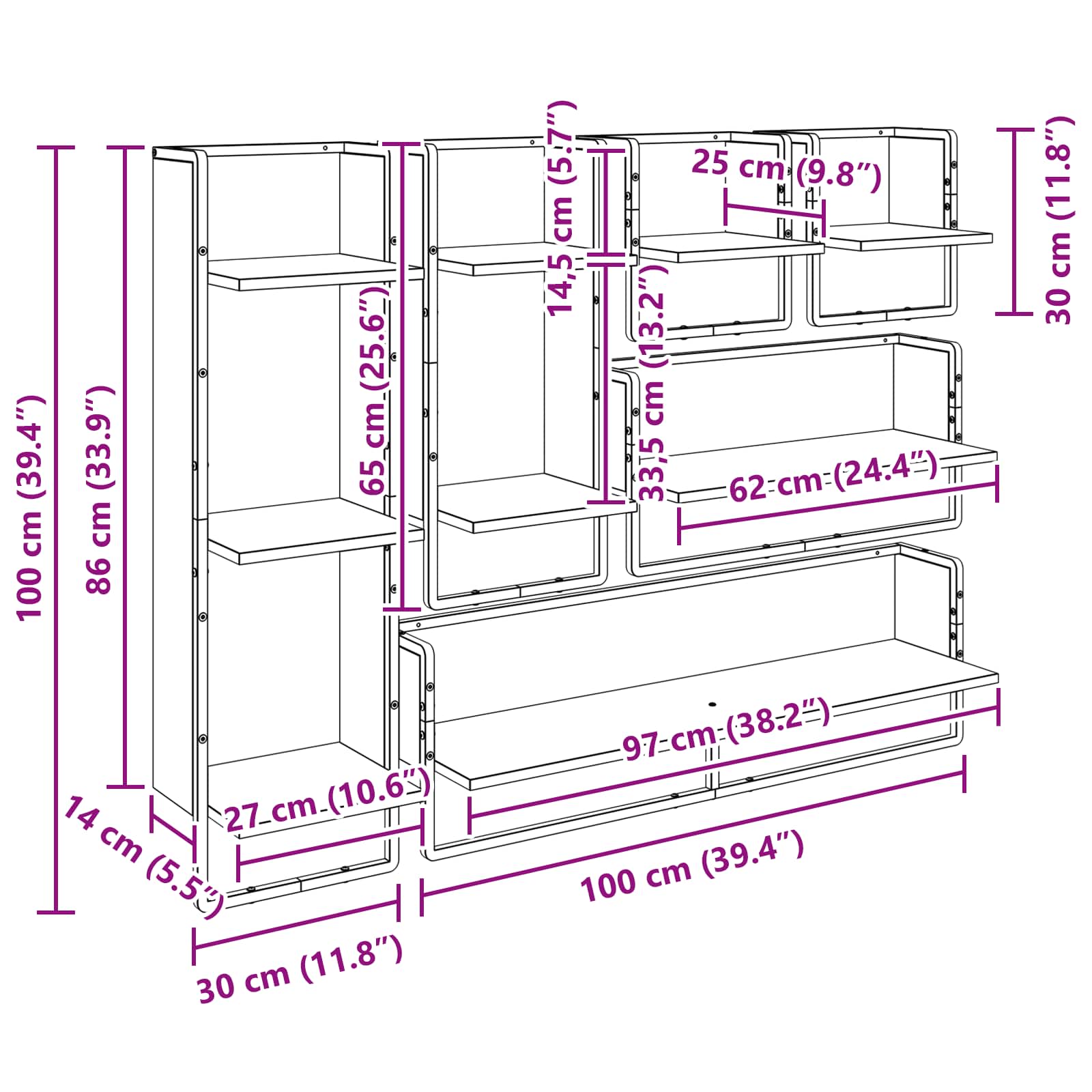 Wall Shelf Set size guide