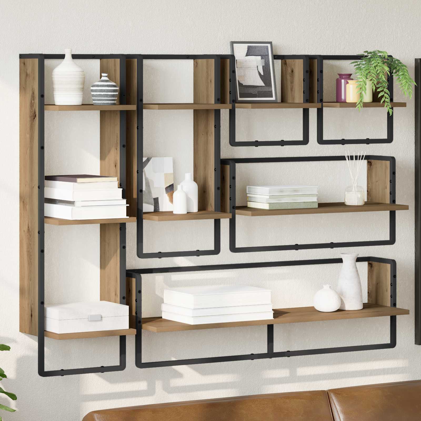 vidaXL Set rafturi de perete 6 pcs Stejar Artizanal 100 x 25 x 30 cm