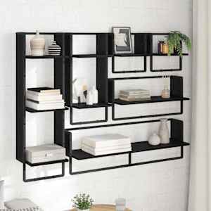 Sada nástěnných polic s policí 6 pcs Černý dub 100 x 25 x 30 cm - obrázek 4