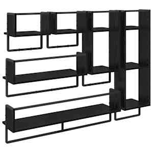 Sada nástěnných polic s policí 6 pcs Černý dub 100 x 25 x 30 cm - obrázek 17