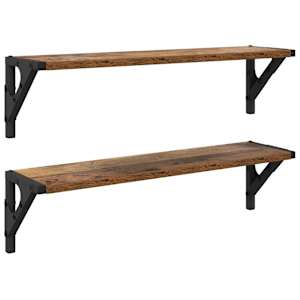 Nástěnné poličky s policí 2 pcs Staré dřevo 60 x 15 x 15,5 cm - obrázek 2