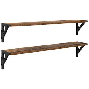 Nástěnné poličky s policí 2 pcs Staré dřevo 80 x 15 x 15,5 cm - obrázek 2
