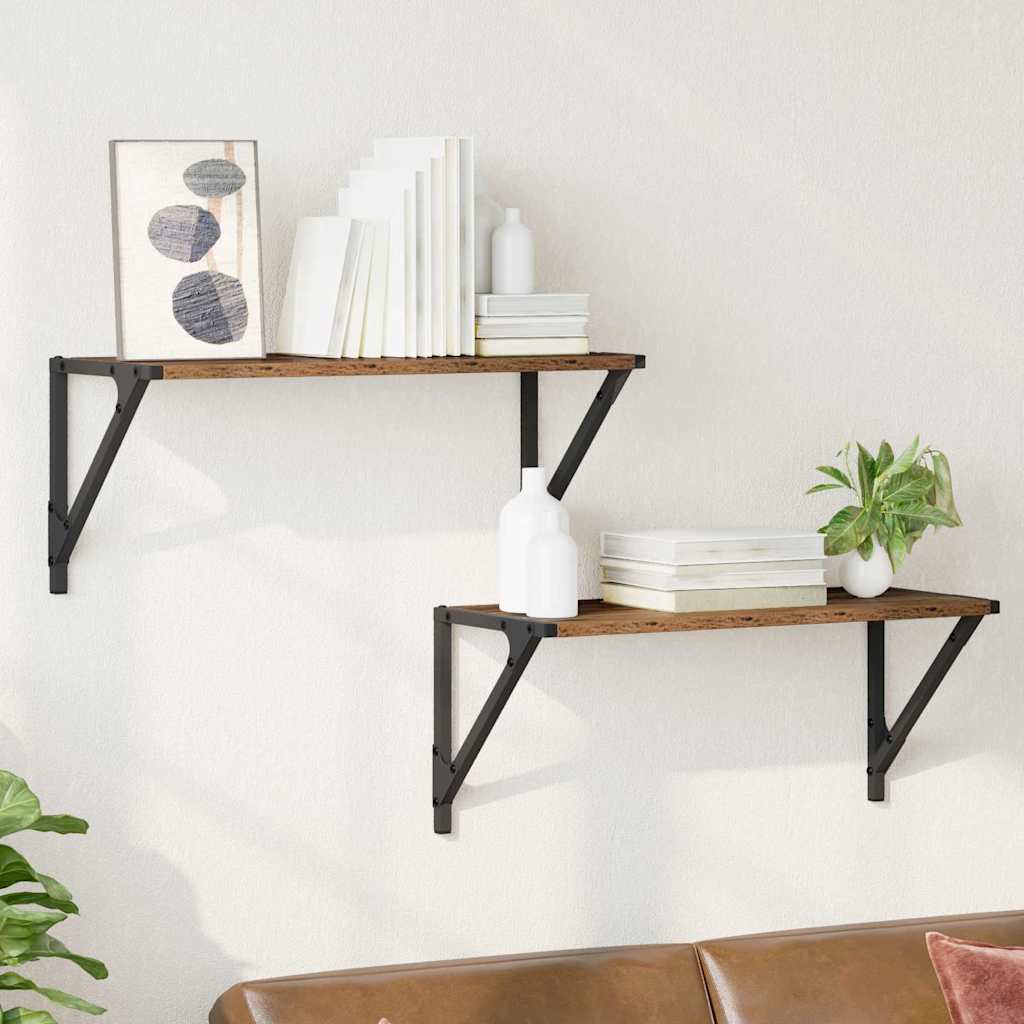 Rafturi de perete și etajere - Șemele de perete cu raft 2 pcs Lemn Vechi 60 x 25 x 25,5 cm