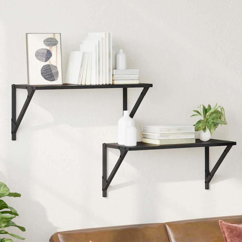 Rafturi de perete și etajere - Șemele de perete cu raft 2 pcs Stejar Negru 60 x 25 x 25,5 cm