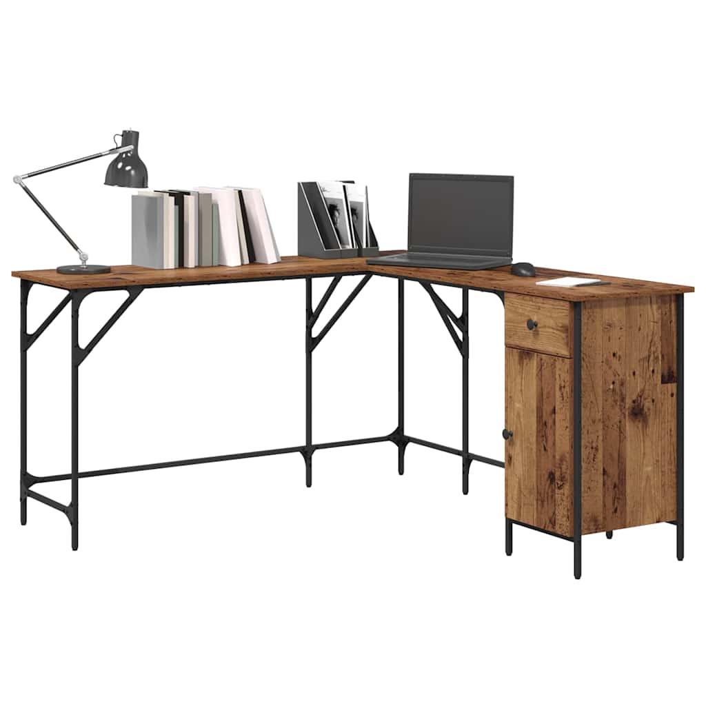 vidaXL Bureau Oud Hout 141 x 141 x 75 cm Bewerkt hout