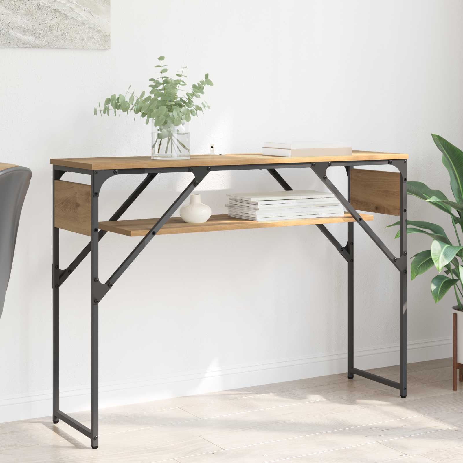 vidaXL MasaConsole Stejar Artizanal 105x30x75cm Lemn compozit