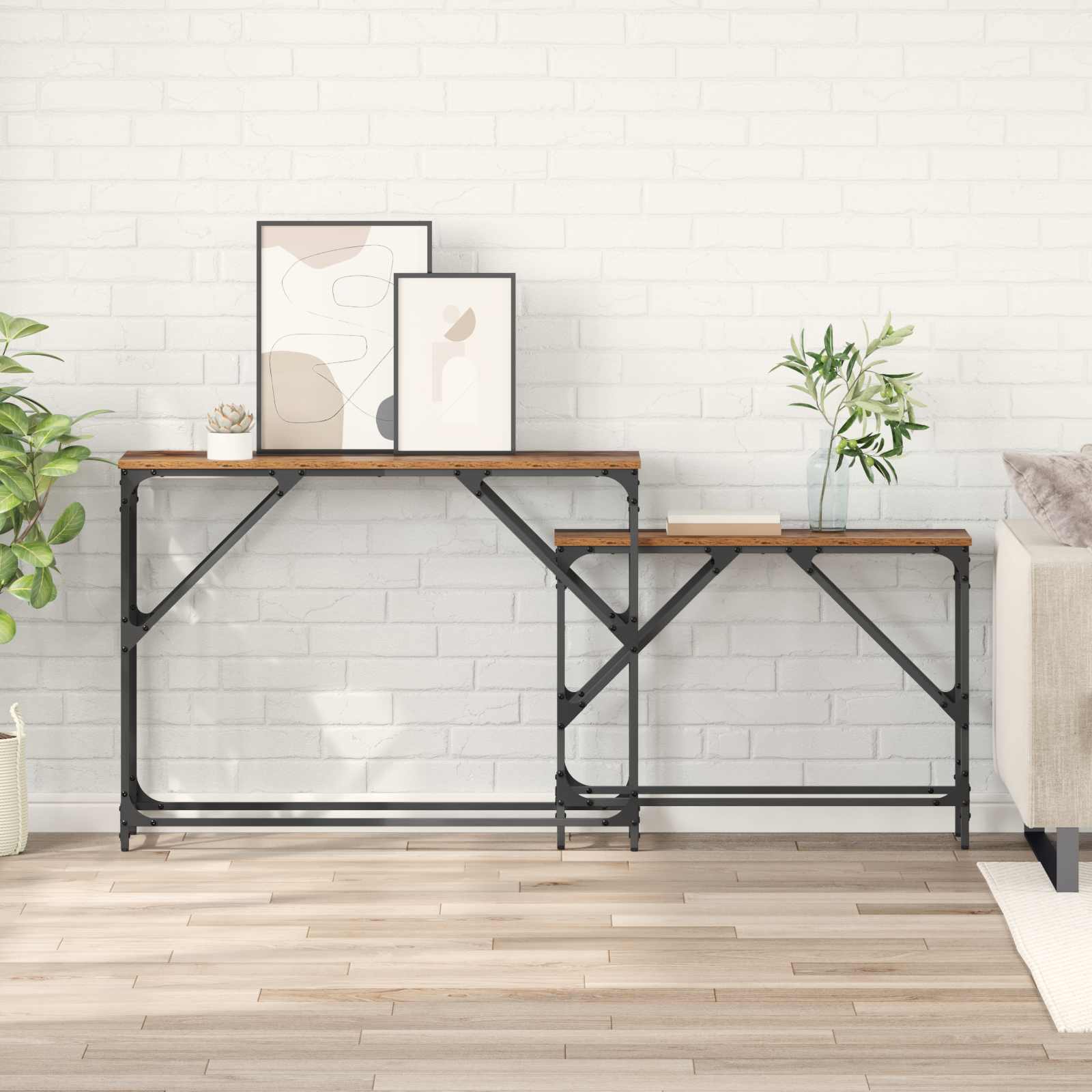 vidaXL Masă de consolă 2 pcs Lemn Vechi 100 x 28 x 75 cm Lemn compozit