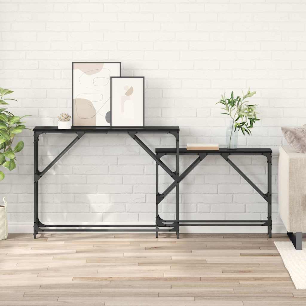 Mese - Masă de consolă 2 pcs Stejar Negru 100 x 28 x 75 cm