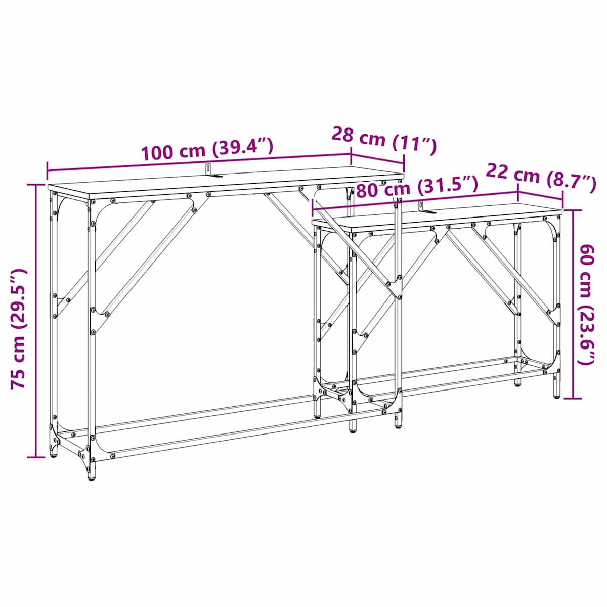 Konsolbord 2 stk. 100 x 28 x 75 cm Konstrueret træ - Billede 11