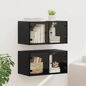 Omarice na steni 2 pcs Črna Orehovina 68 x 37 x 35 cm