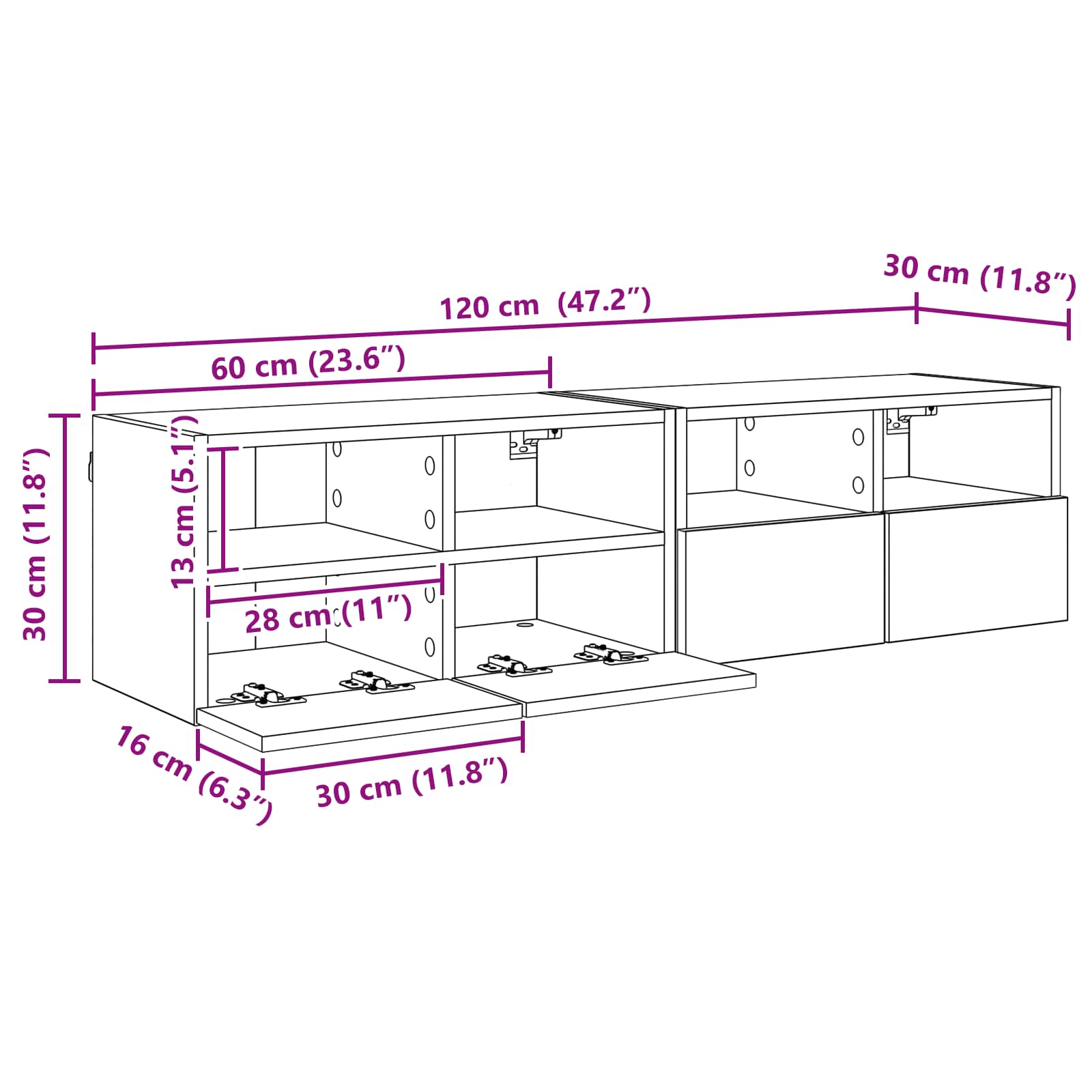 Skříňky na TV zeď Nástěnný 2 pcs Artisanový dub 60 x 30 x 30 cm - obrázek 14