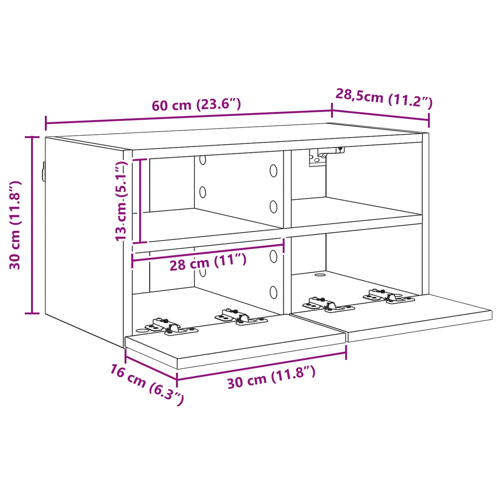 TV wall cabinet Černý dub 60 x 30 x 30 cm kompozitní dřevo - obrázek 13