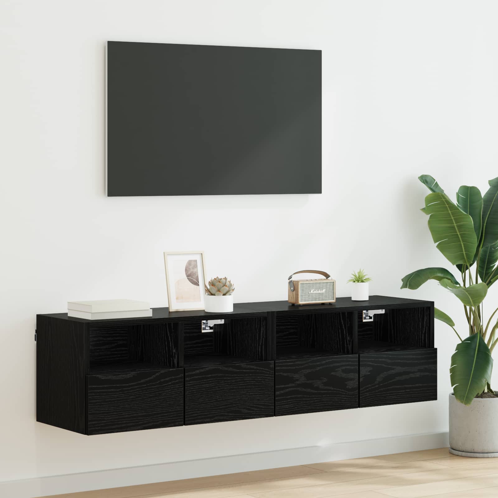 vidaXL Dulapuri pentru TV Pe perete 2 pcs Stejar Negru 60 x 30 x 30 cm