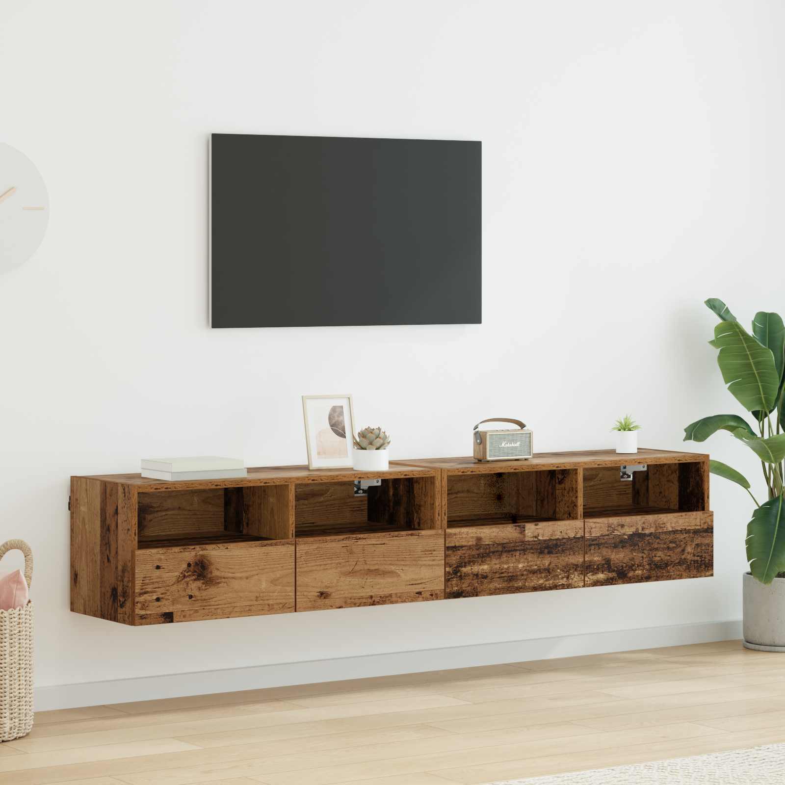 TV-seinähyllyt 2 pcs Vanha Puu 80 x 30 x 30 cm Tekninen puu