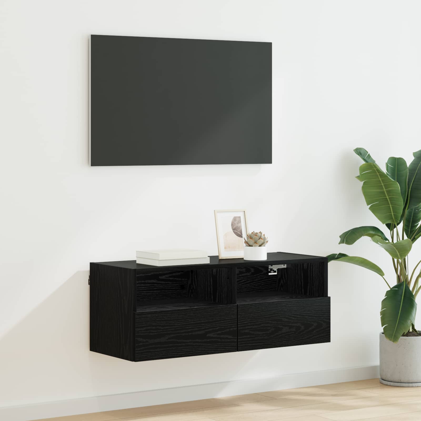 TV-seinäkaappi Musta tammi. 80 x 30 x 30 cm Tekninen puu