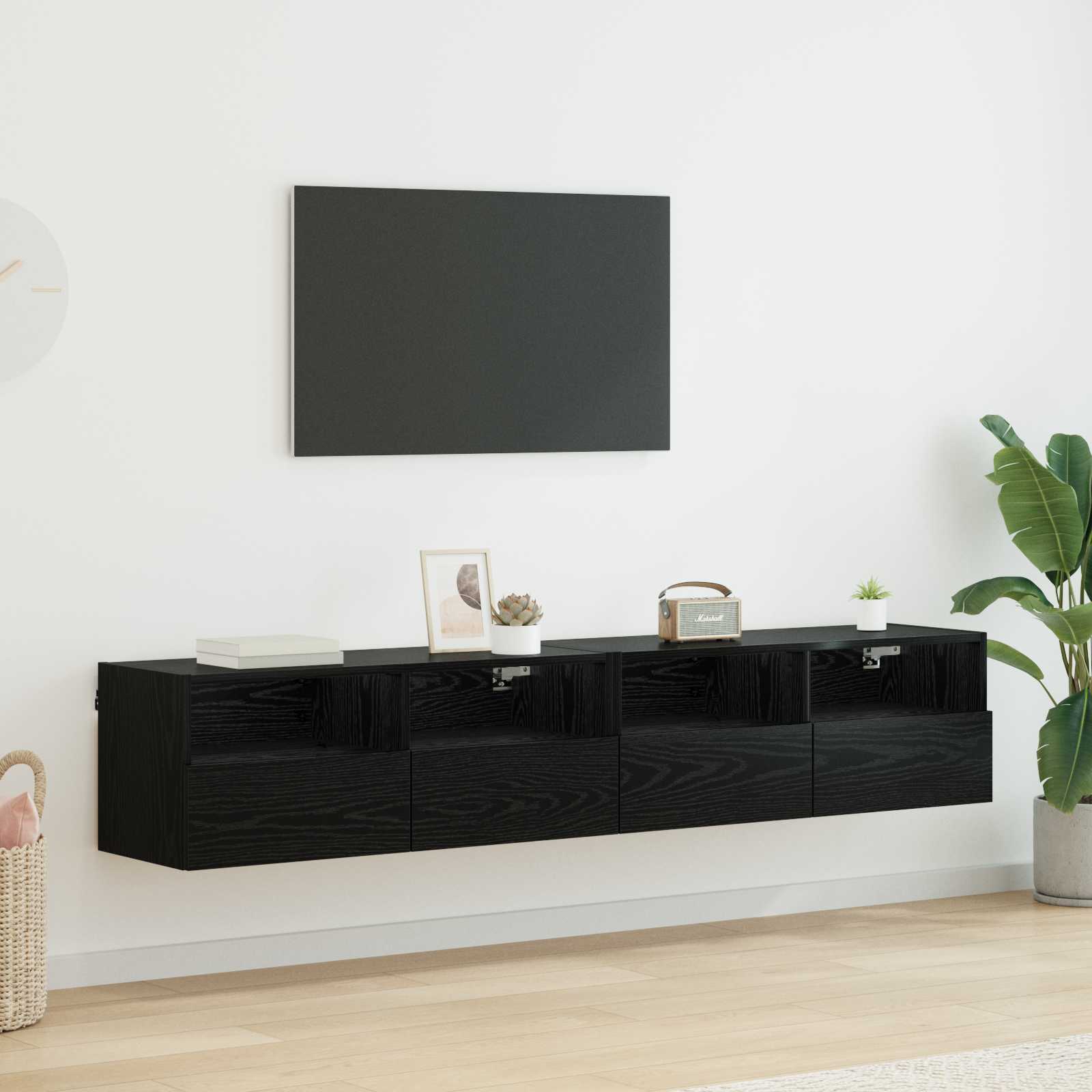 vidaXL Dulapuri pentru TV Pe perete 2 pcs Stejar Negru 80 x 30 x 30 cm